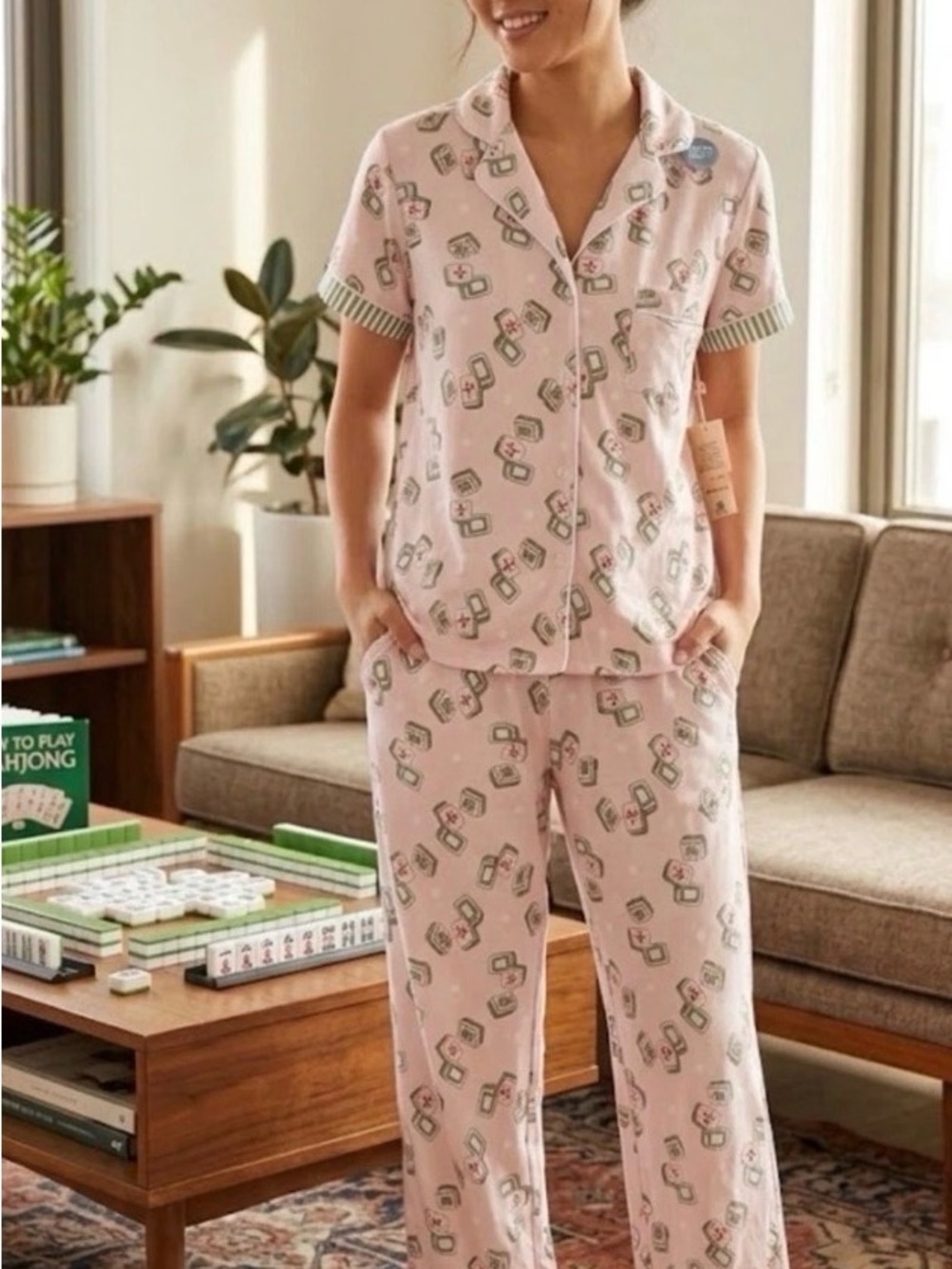 Wild Indigo Mahjong Pajama Set 2-pc Short Sleeve Tile Print Women’s Medium NWT